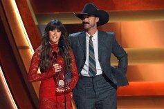 Ella Langley and Riley Green accept the Single of the Year Award for “you look like you love me” onstage during the 59th Annual CMA Awards at Bridgestone Arena on November 19, 2025 in Nashville, Tennessee.
